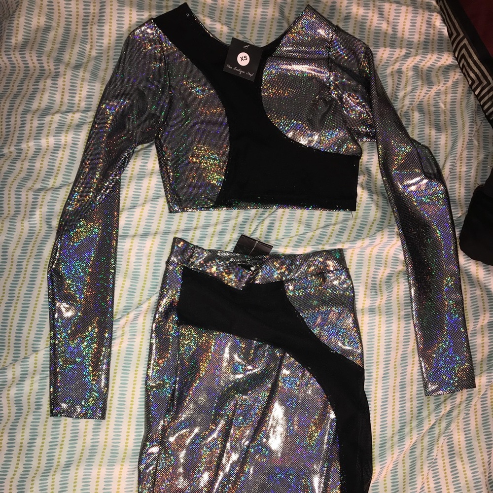 SILVER AND BLACK TWO PIECE WITH LACE